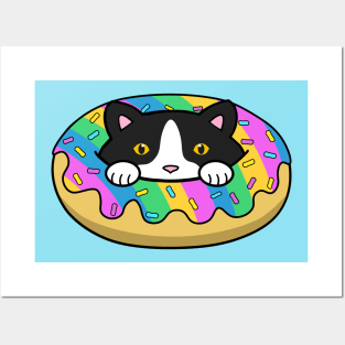 Cute Rainbow Donut Cat Posters and Art